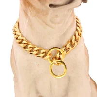 

New Arrival Cuban Link Gold Dog Training Chain Stainless Steel Pet Collar And Leash