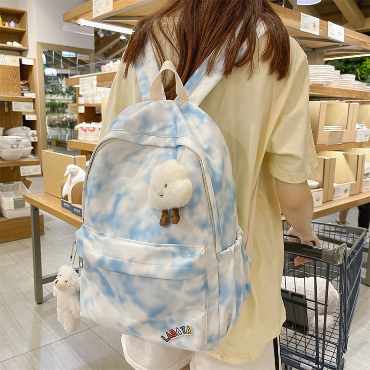 

SCB011 Custom logo trend tie-dye designer with doll girl waterproof outdoor school bag school backpack kids