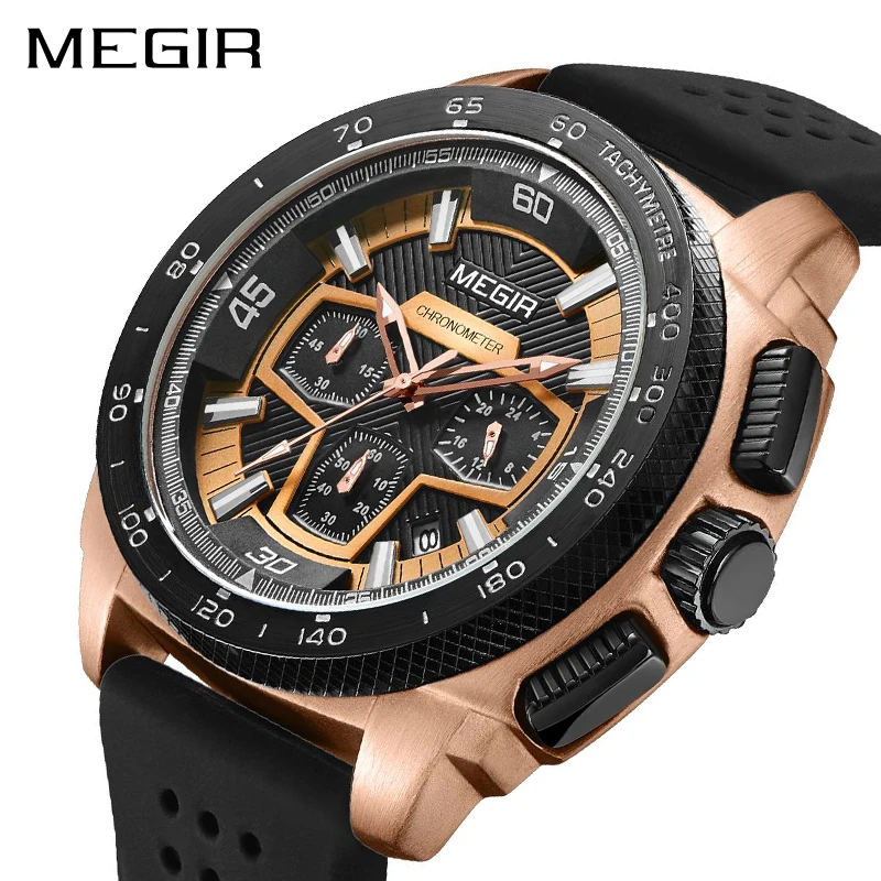 MEGIR 2056 Men's Casual Watch Silicone Band Waterproof Military Chronograph Sport Watches for Business Men