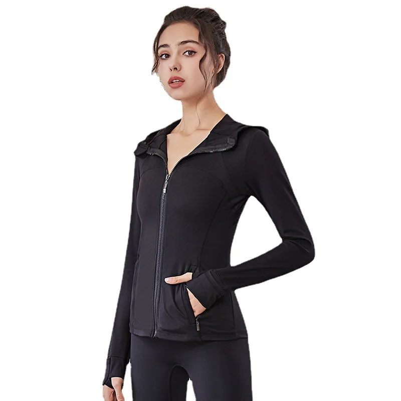 

Womens 2 PCS Yoga Sports Suit Long Sleeve Front Zip Top High Waist Seamless Yoga Leggings