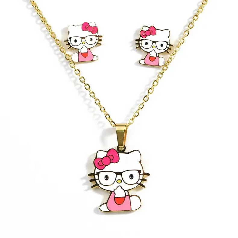

Gaby stainless steel necklace earring sets for women cat stainless steel jewelry set wholesale body jewelry, Gold color