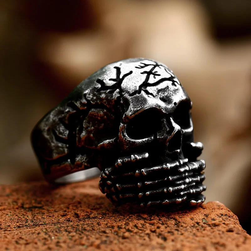 

SS8-1094R New Style Stainless Steel Skull Ring Biker Hand Bone Ring Cool Hip Hop Finger Men's Ring Gothic Jewelry