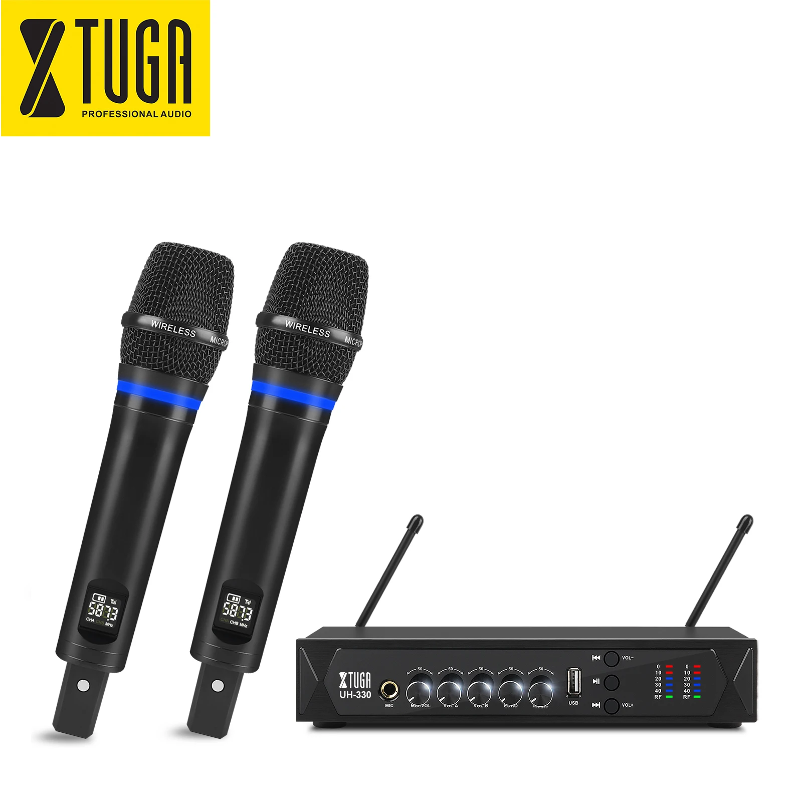 

UH330 professional karaoke wireless microphone system with USB receiver, Black
