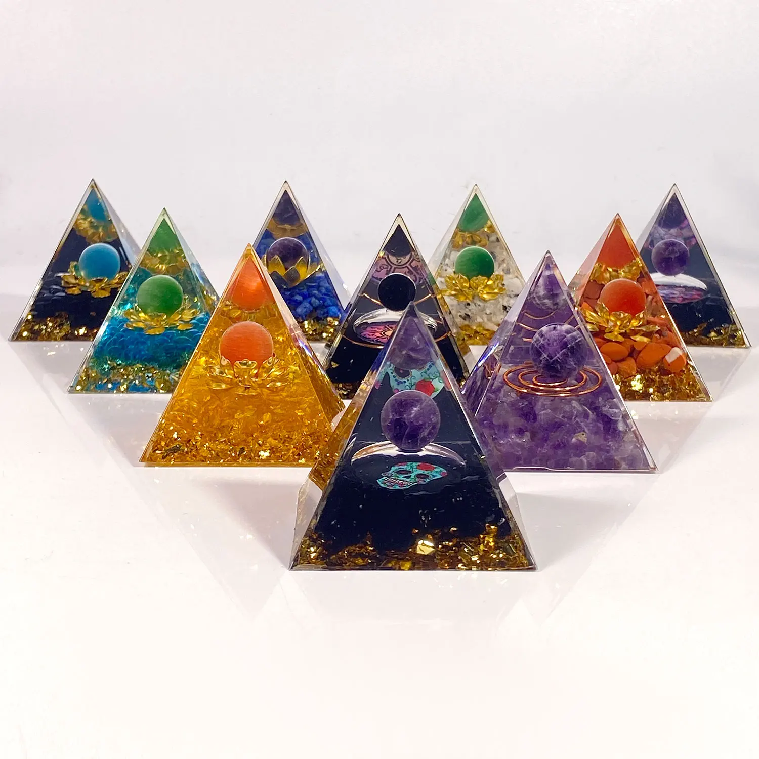 

Tree Of life Natural Quartz Sphere Pyramid Crystals Healing Orgonite Energy Home Decoration