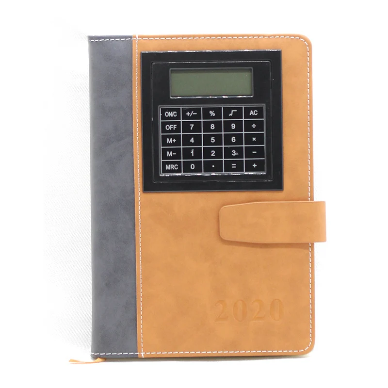 Promotional PU leather hardcover weekly monthly agenda diary notebook with calculator