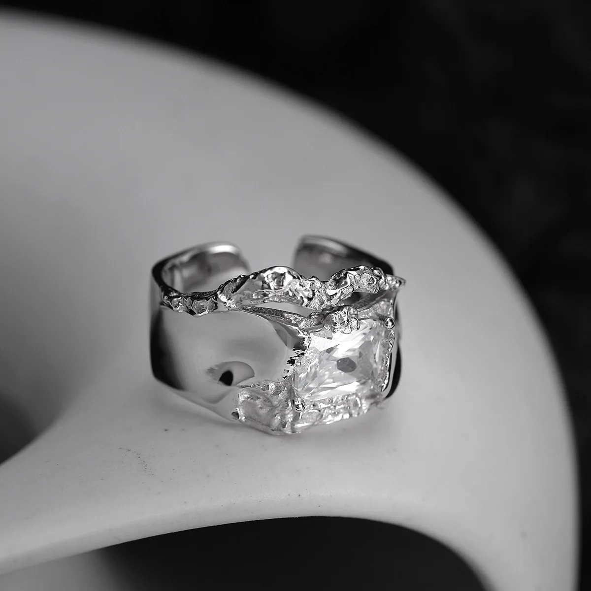 

Sailing Silver Jewelry Geometric Zircon Ring Sterling Silver Rings Open Textured Index Finger Ring