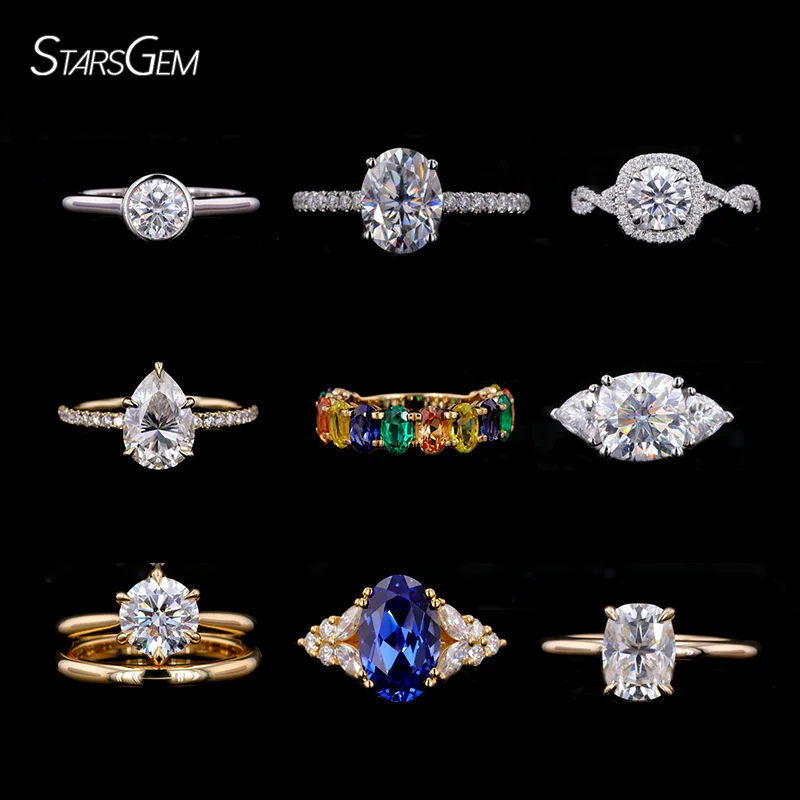 

Starsgem Diamond Wedding Ring Woman silver 10K 14K 18K Fine Jewelry Engagement Moissanite Ring