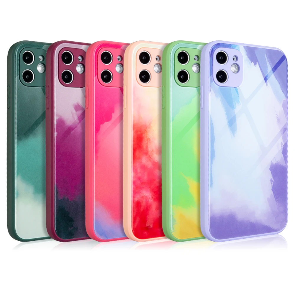 

tempered glass cell phone case water color fashion printing case for iPhone 12 Pro max