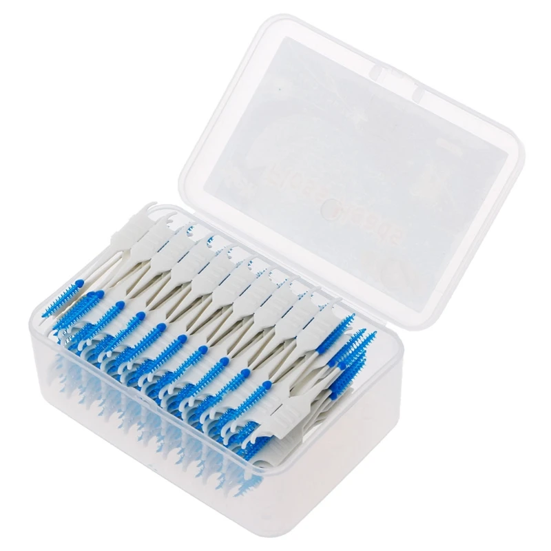 

1 Set 20/40/120/200pcs Double Floss Head Hygiene Dental Silicone Interdental Brush Toothpick New Hot Selling, Blue white