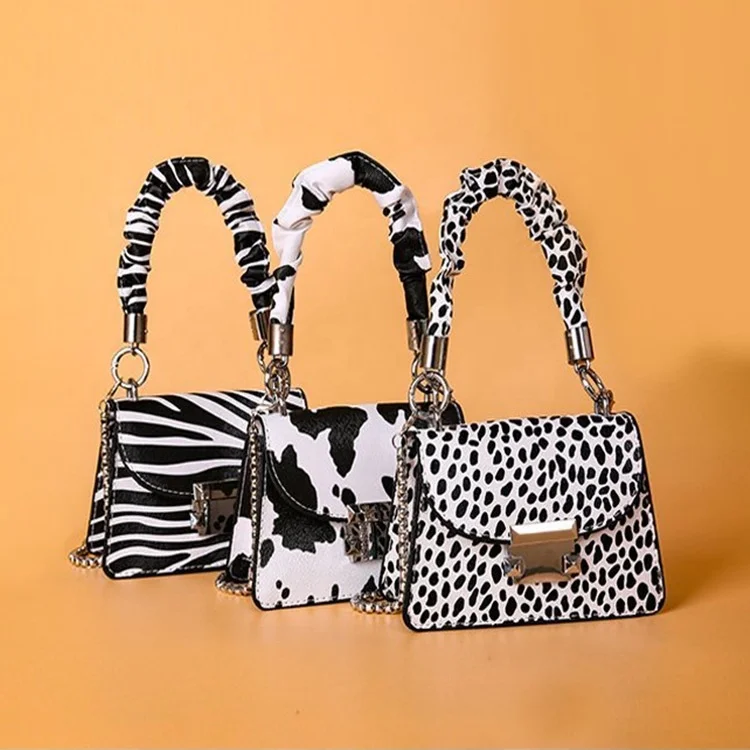 

2020 soft top handle chain crossbody bags mini zebra print cow leather handbags for women, Customizable