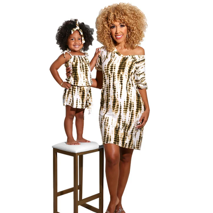 

parent-child matching outfits clothing summer casual fashion print family set clothes mother dress and daughter girl clothes set