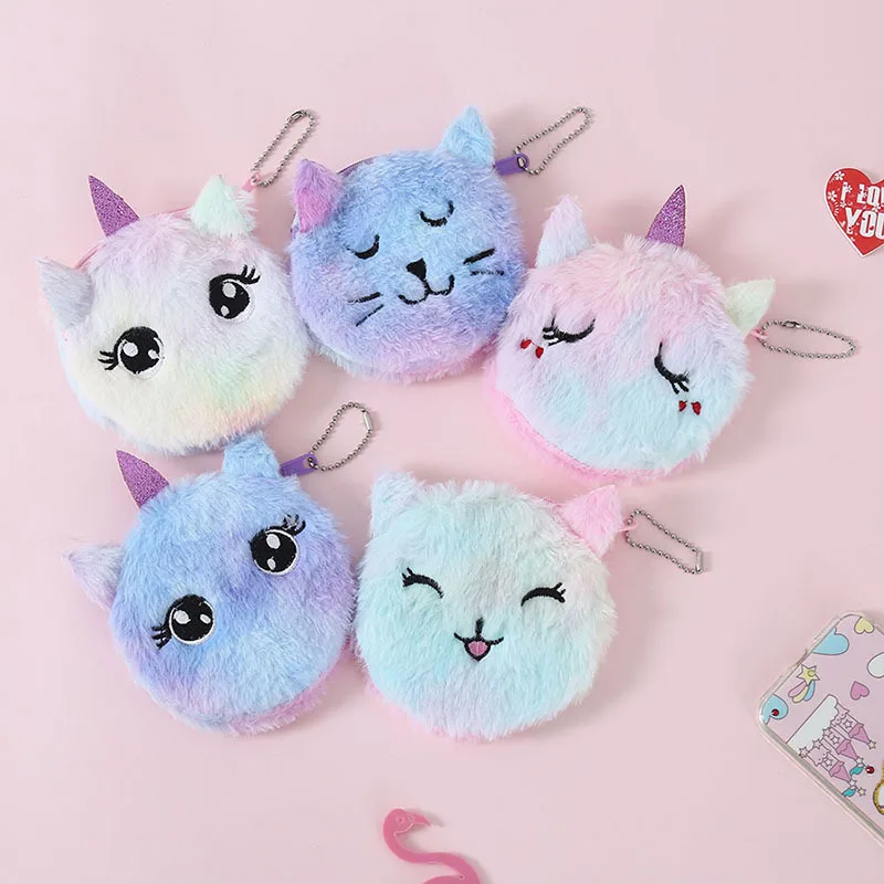 

JANHE monedero bolso tas Girls Cute Gift Children fur pendant bag plush Small Storage Pouch Bag Kids Mini Unicorn Coin Purse