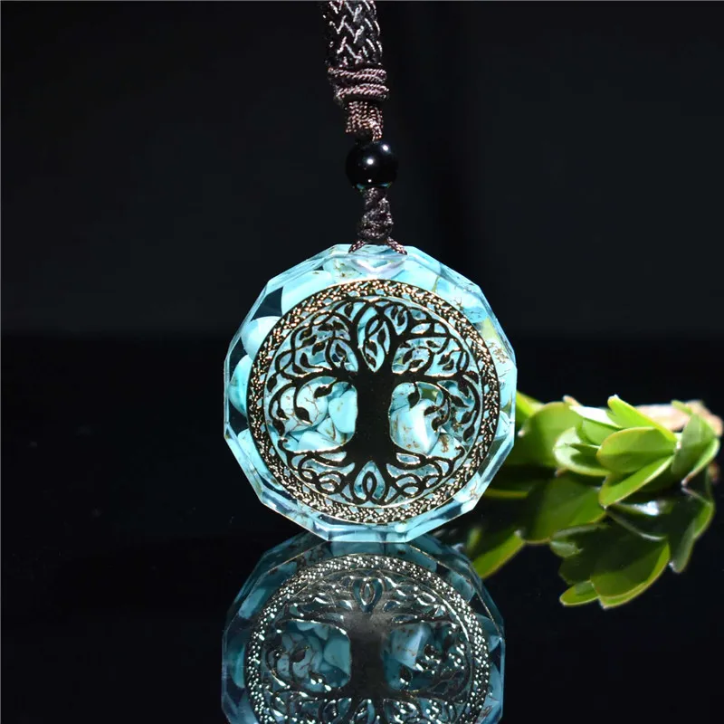 

Hot sale orgone Energy Resin Chakra Copper Life Tree charms Pendant necklace, Green