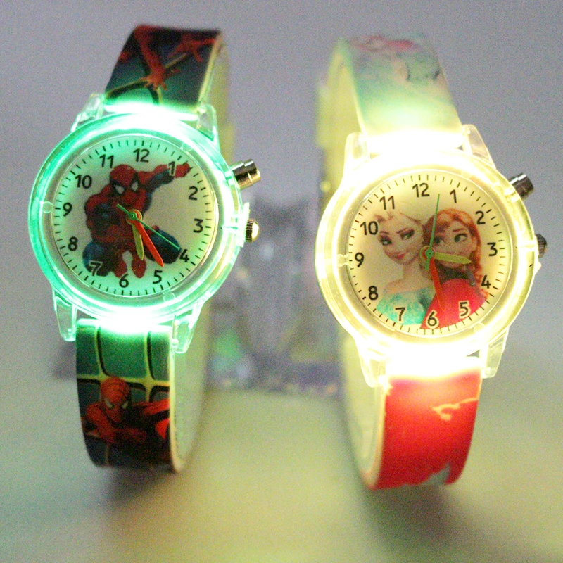 

Cartoon Elsa Children Watches Spiderman Colorful Light Source Boys Watch Girls Kids Party Gift Clock Wrist watches for girls