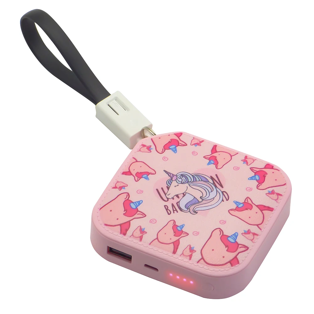 

2020 Lovely Design Cute Built-in Charging Cable Power Bank 10000mAh with Keychain Small Power Banks, Pink, green, white