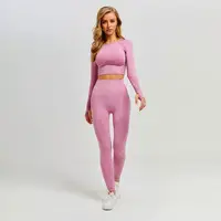 

Wholesale tummy control high waisted women scrunch butt fitness set leggings gym sports cropped long sleeve yoga shirts