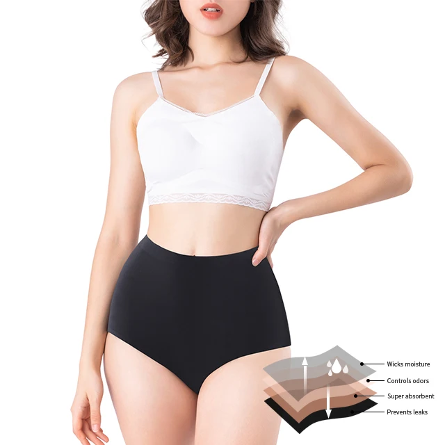 

Wholesale Women Black XXL Mid-Waist Absorbent Leak Proof Period Panties Underwear