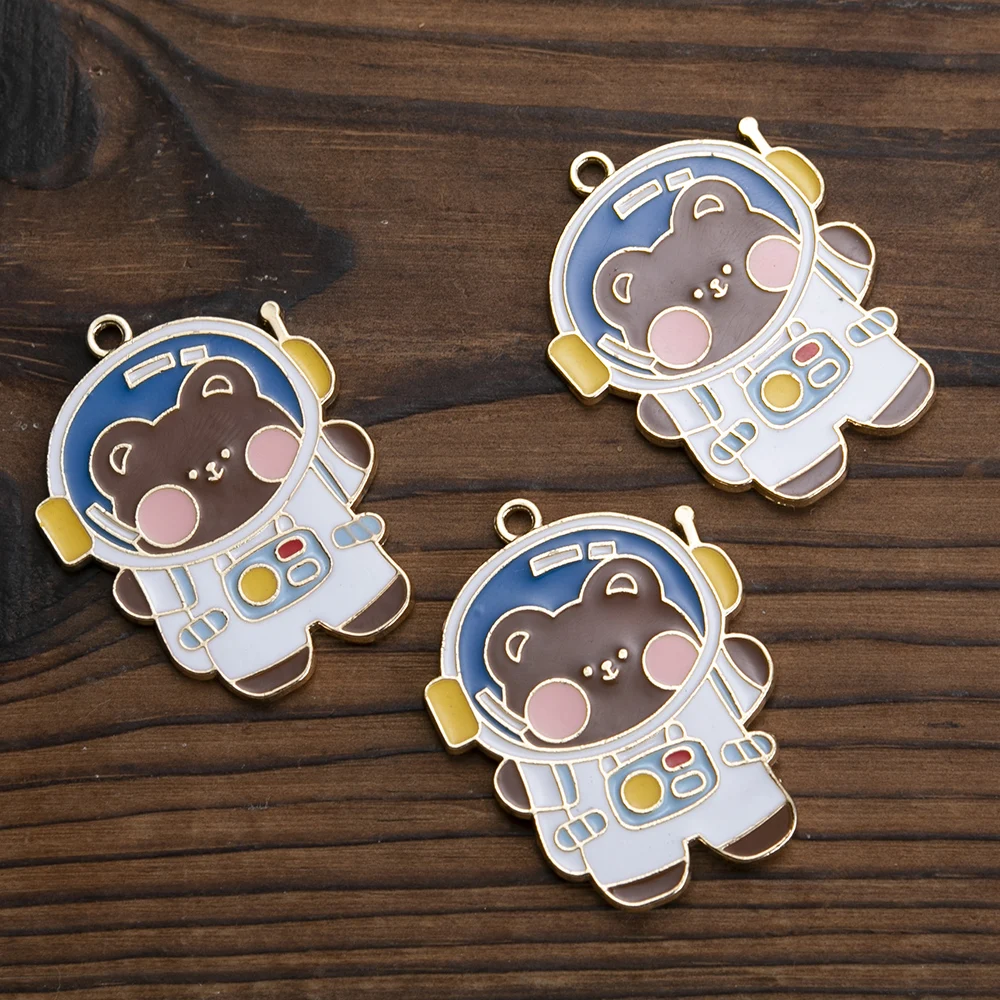

Cute Cartoon Astronaut Bear rabbit Alloy Enamel Charms For Metal Earrings Hair Accessories DIY Jewelry Making, As picture