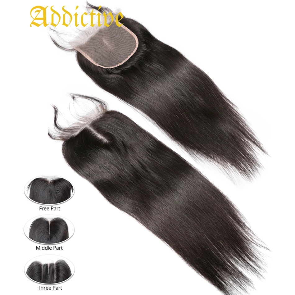 

Virgin Human Hair Weave Brazilian Addictive Straight 4x4 Lace Closure with Baby Hair Middle/free/3 Part Black Friday Deals