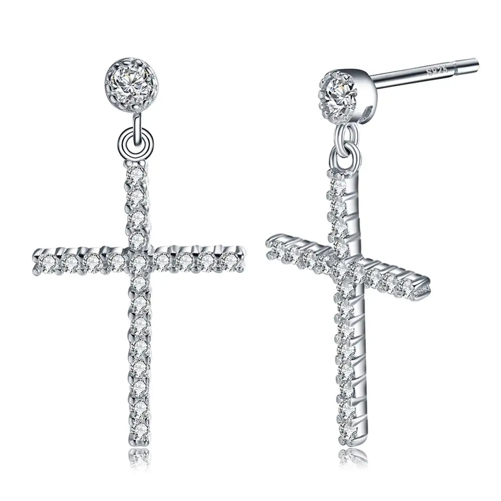RINNTIN SE37 Wholesale Fashion Women Jewelry Silver Sterling 925 Cross Earrings