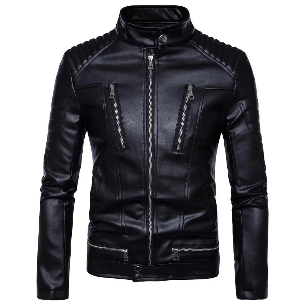 

Plus size Amazon hot sale black punk men's locomotive multi-zip leather jacket motorcycle leather jacket jacket, Customized color