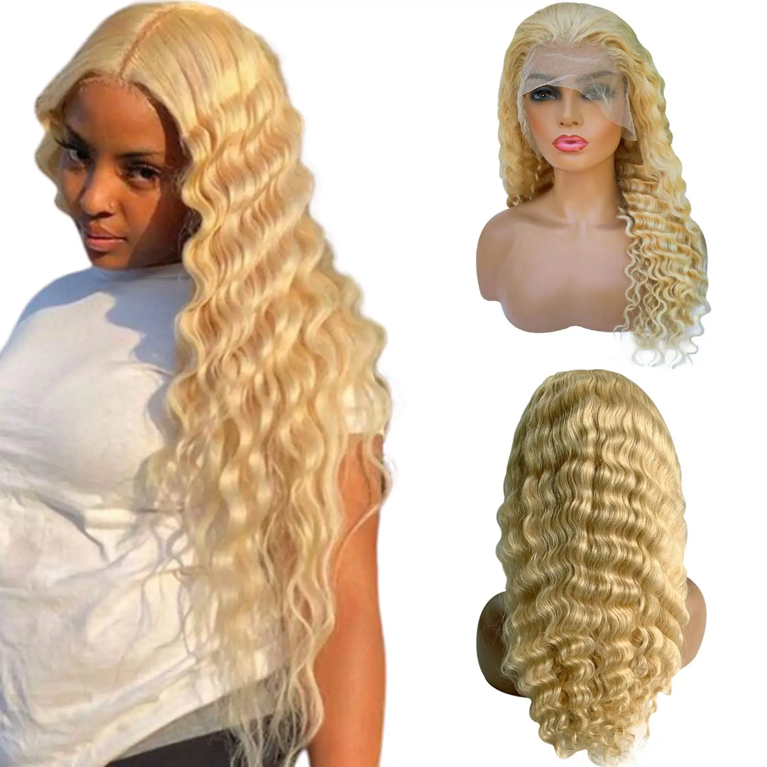 

28 Inch Raw Virgin Deep Wave 613 Blonde Hd Lace Front Wig 13x4 Curly Transparent Lace Frontal Human Hair Wig 613 Full Lace Wig