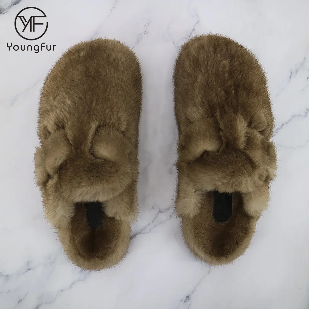 

2020 New Arrival New York Dubai Trendy 100% Real Mink fur Clog for Women Big Luxury Natural Mink Fur Slides Slippers, As shown