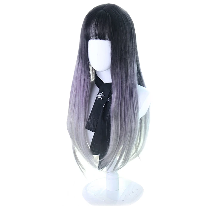 

Misty Grape Purple Gradient Long Straight Synthetic Hair Wig Lolita Japanese Cosplay Party Make up Natural Daily Female Wig, Pic showed