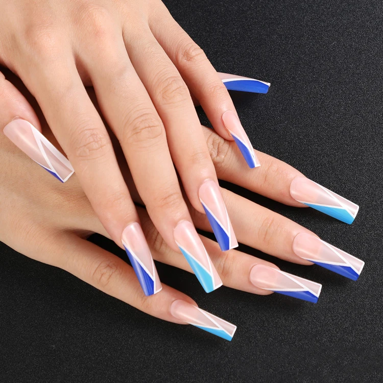 

Factory Direct Nails Long French Press on Nails Square Coffin Full Cover Acrylic 24pcs box packaging Fake Nails