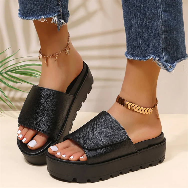 

Summer new large size solid color thick-soled slippers one-line high-quality products casual comfortable slipper for women, Customized color