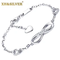 

925 sterling Silver Infinity Endless Love Symbol Charm Adjustable Bracelet