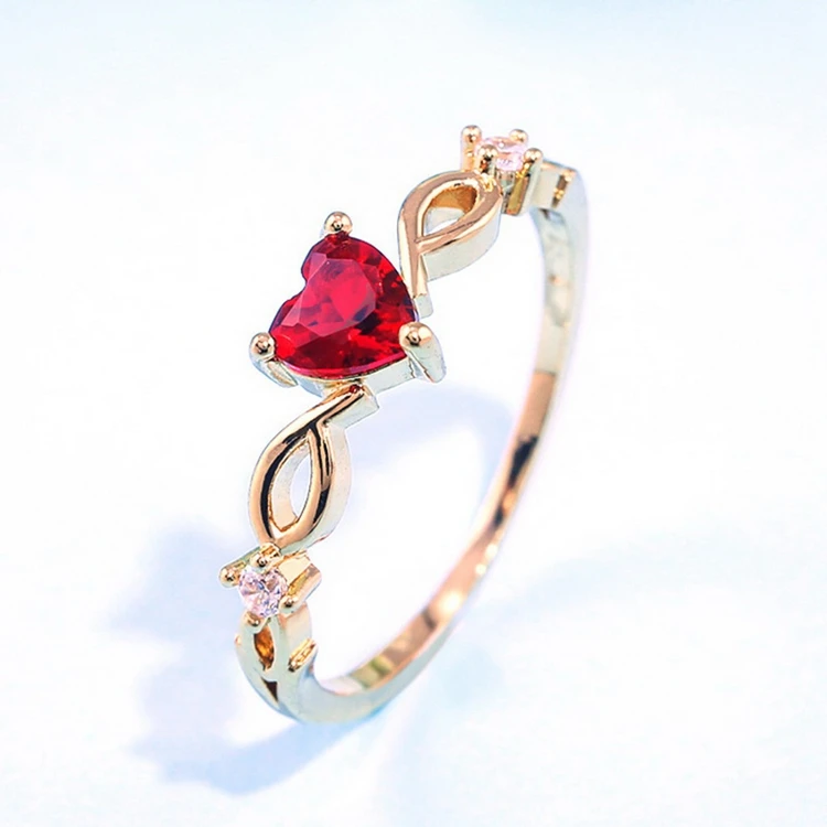 

Simple Romantic Valentine's Couple Gift Fashion Finger Jewelry Zircon Heart Women Rings Gold Plated Red Purple Engagement Trendy, As shown