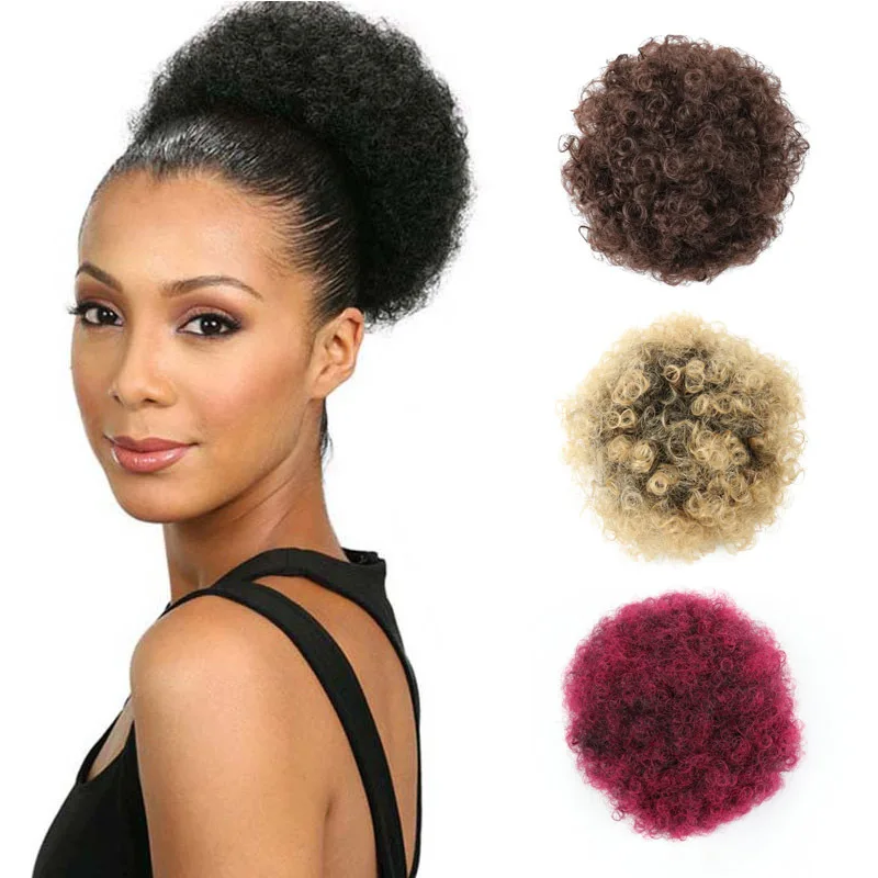 

S1356 European style Curl Hairpieces Wig Donut Updo human Contract hair wigs awarding bun Hair Extensions Afro Puff Hair Bun