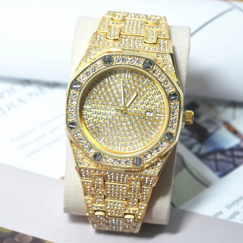 

2020 New Iced Out Wrist Watch Waterproof Quartz Unisex Calendar Quartz Watch