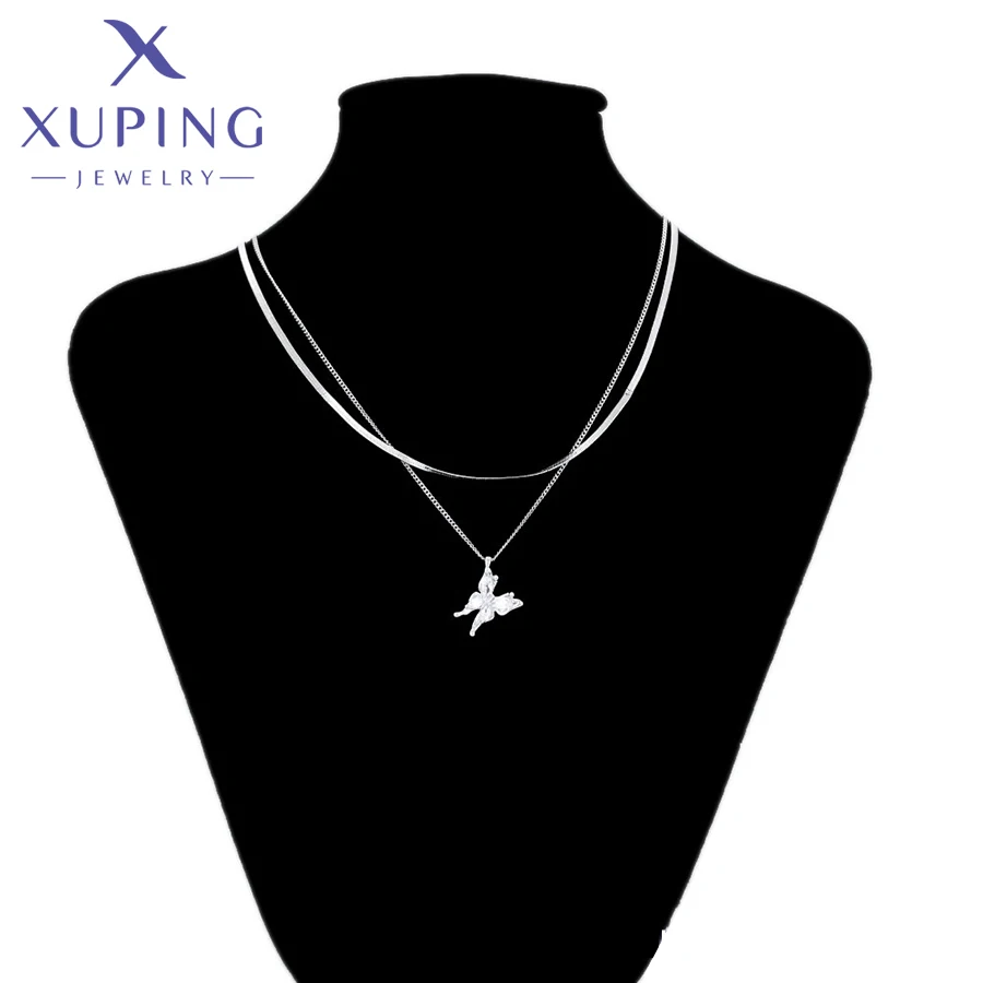 

necklace-01789 xuping jewelry elegant ancient royal fashion necklace women platinum plated two layers butterfly necklace