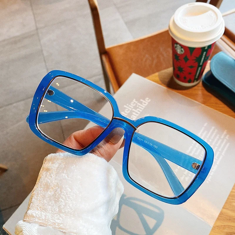 

Jiuling Eyewear famous design brand blue plain spectacles luxury women oversized square frame glasses frame eyeglass lentes de s