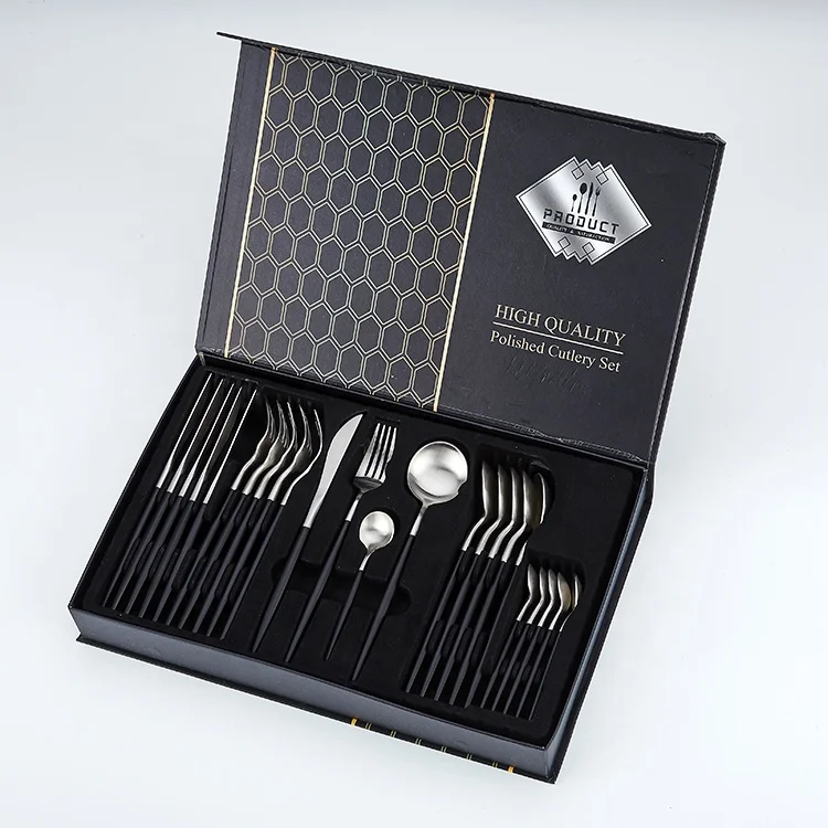 

Amazon Hot Selling Cutlery 24 Pcs Wedding Hand Forged 304 Stainless Steel Flatware Set