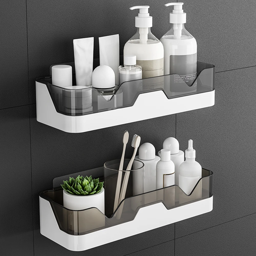 

Wall Mounted Self Adhesive Bottle Bathroom Shampoo Holder Shelves Shelf Wall Kitchen Rack Home Organizer, Black-brown