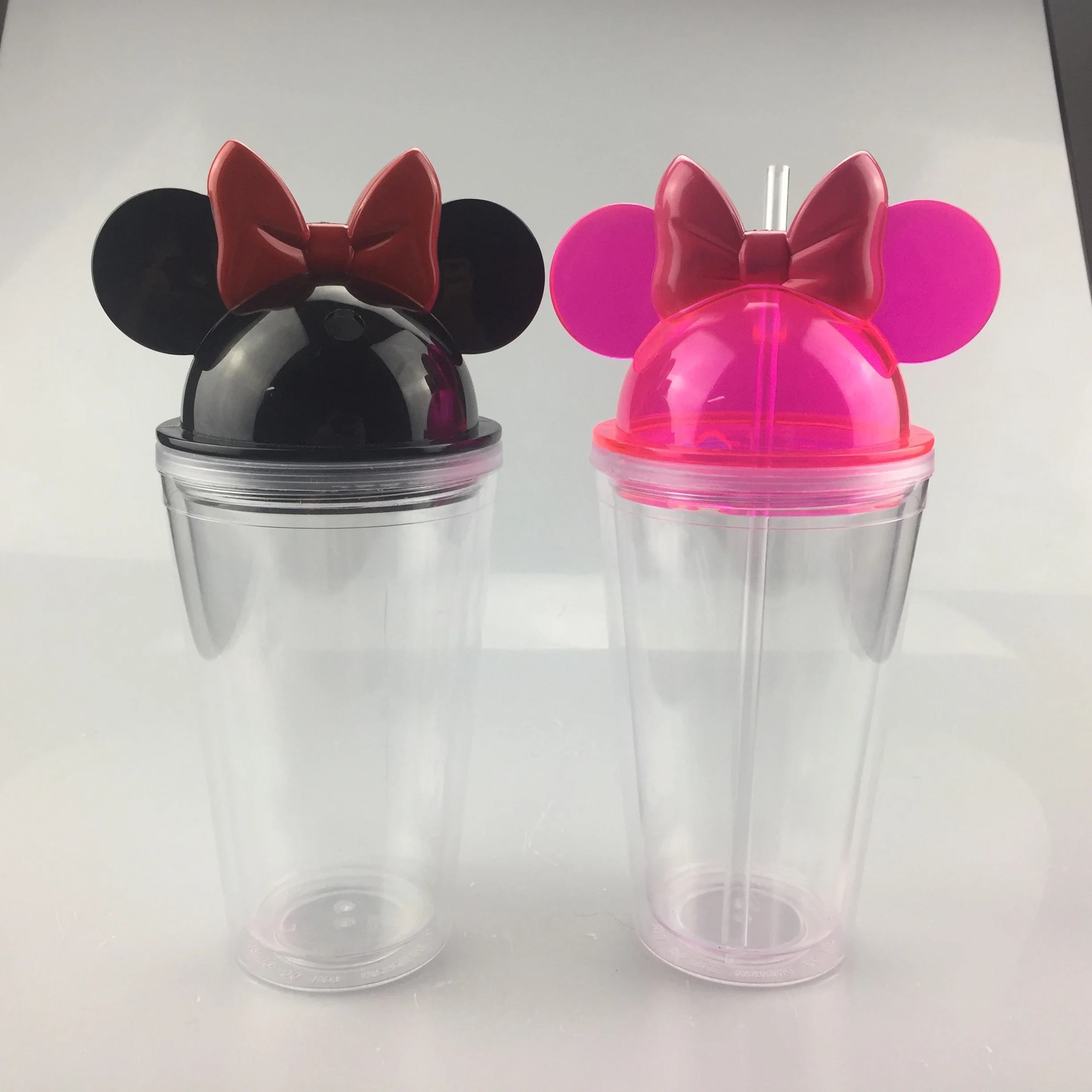

New products 16oz acrylic mickey pink minnie mouse tumbler beverage cup double wall plastic juice bottle mickey mouse juice cup