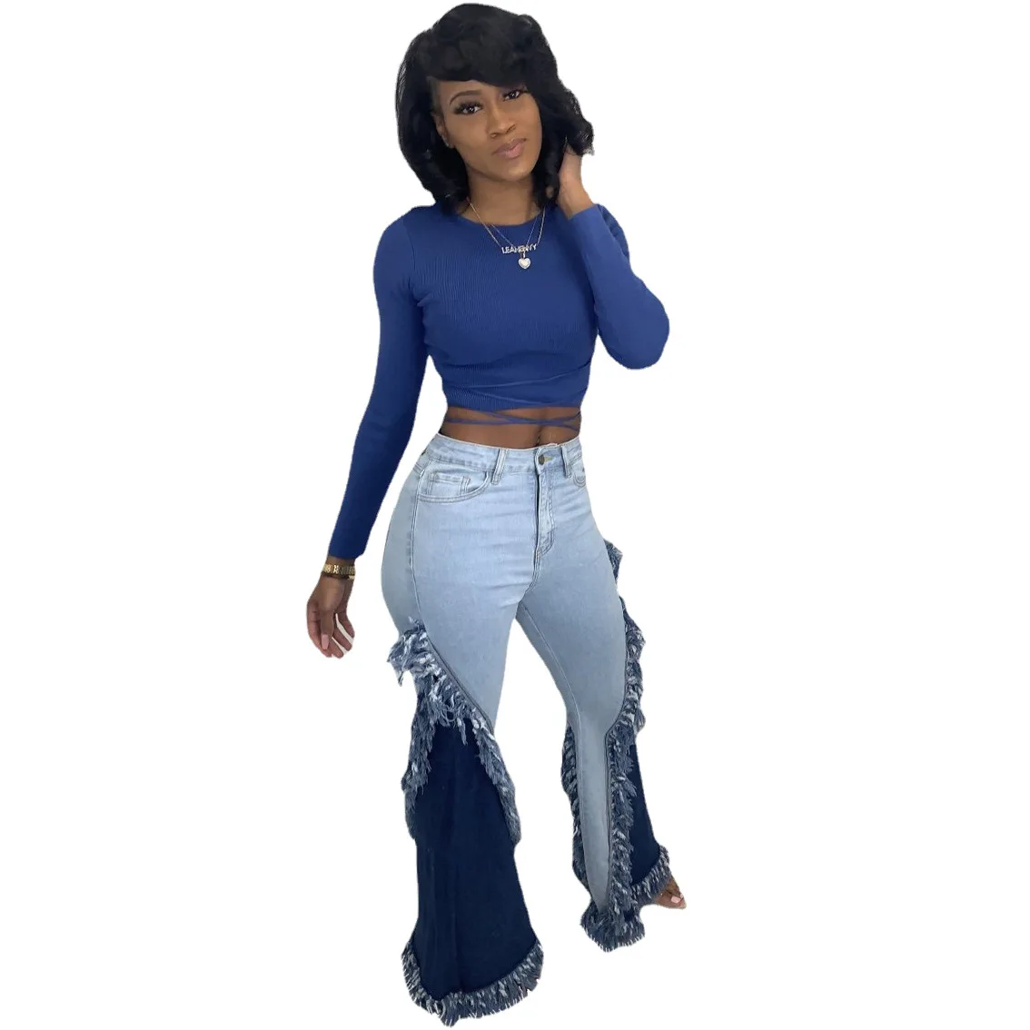 

2021 New Arrivals Hot selling Ladies Tassel Fashion ankle length slim women denim jeans