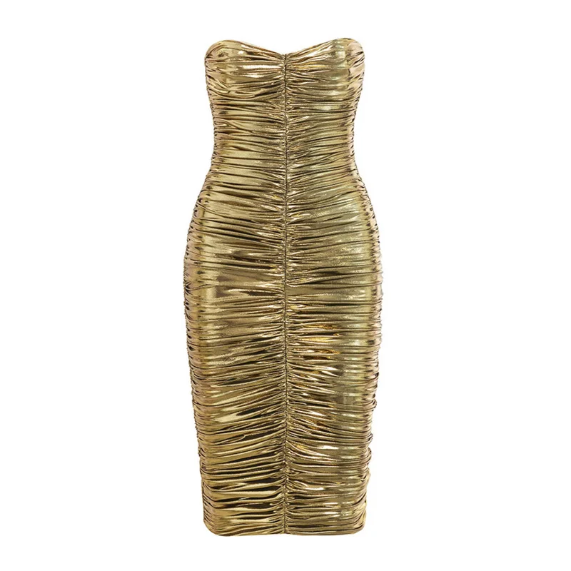 

2020 New Women Sexy Off Shoulder Golden Party Mid-Calf Evening Dress