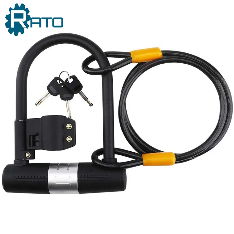 

Wear resistant anti-theft 16mm steel cable shackle Heavy Duty Security key combination bike bicycle U Lock, Black u lock