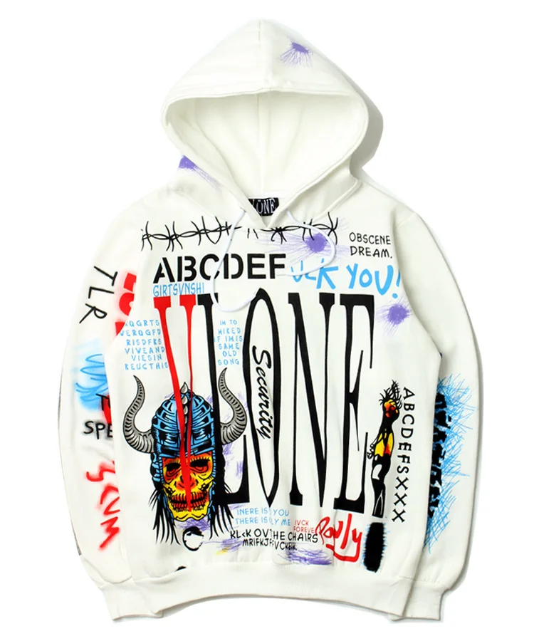 

IHSN0406 High street fashion pullover sweater hip-hop graffiti devil joint big V hooded jacket plus, Customized color