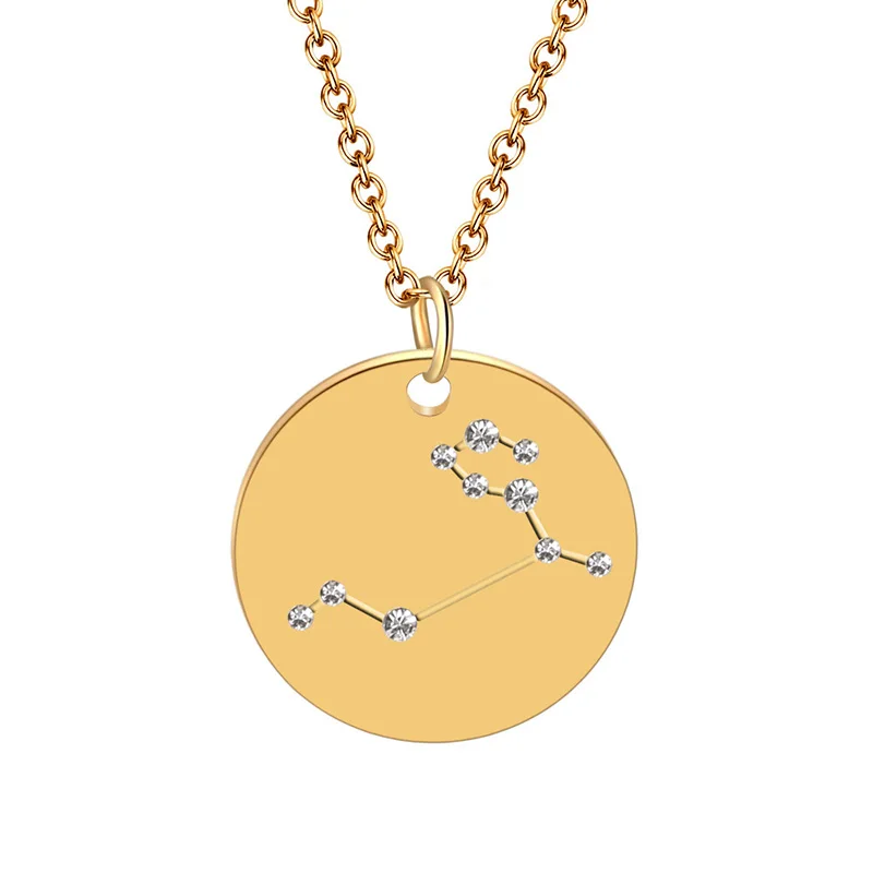 

Wholesale Custom Girls Gold Plated Crystal 12 Zodiac Coin Necklace