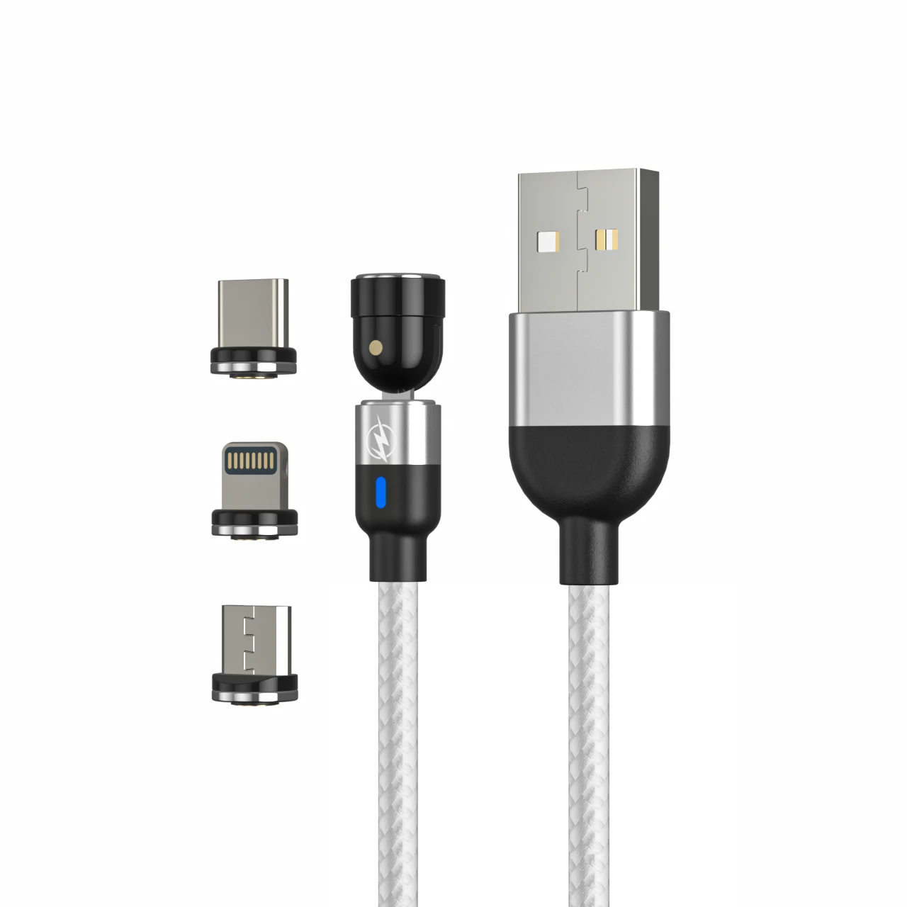 

Wholesale stock magnetic mobile phone usb charger cable fast charge micro flowing accessories led android cable lighting cable, White