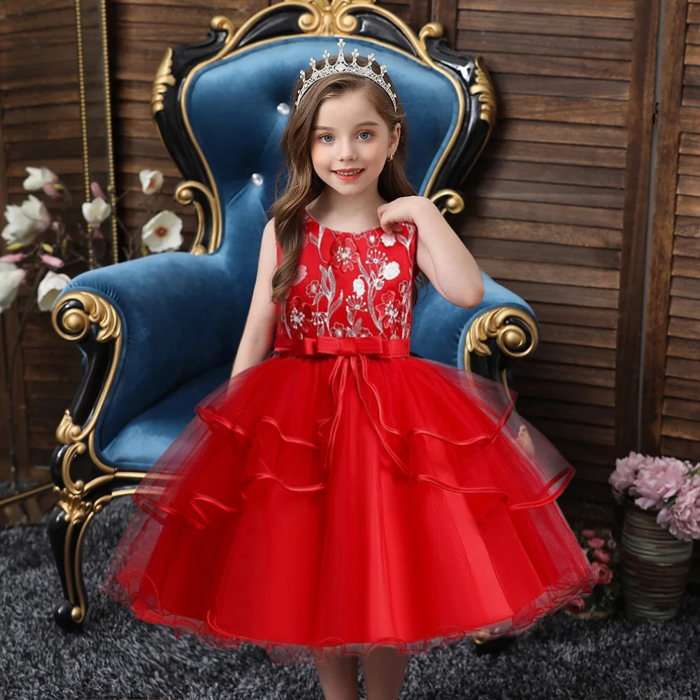 

European Style 3D Embroidered Princess Dress For Party Tuxedo Children Dress Fluffy Girl Birthday Evening Dress