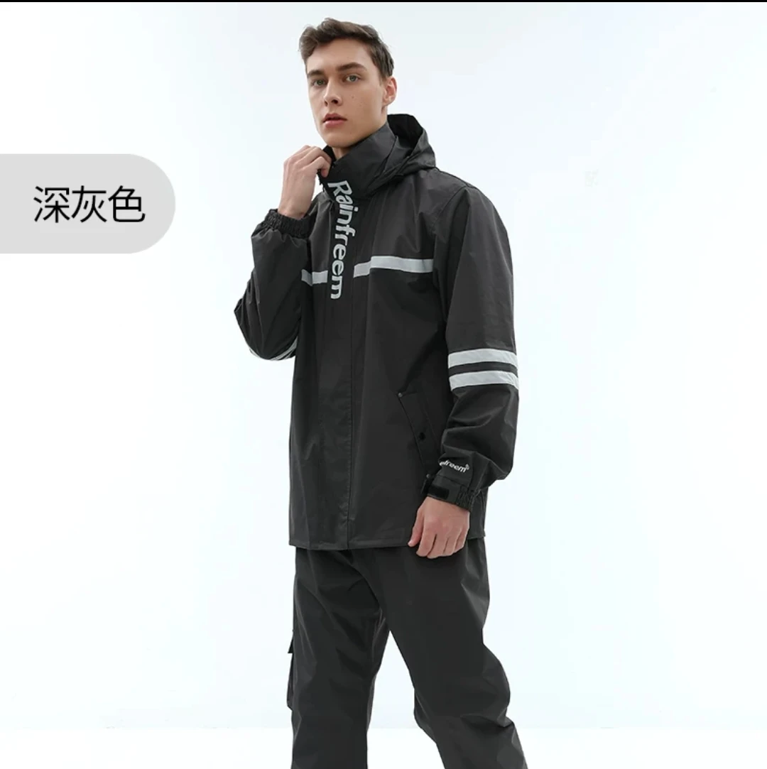 

Rainfreem OEM Factory Adult Long Raincoat Rain Suit 100% waterproof Rain Jacket 3M reflective strip, Red/yellow/rose red/customized