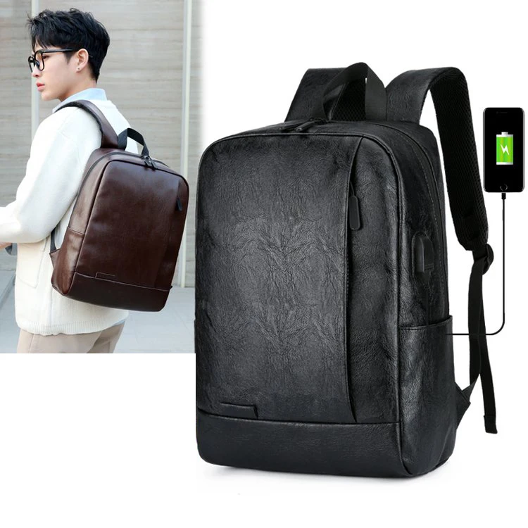 

Waterproof Business pu Travel Computer bag bagpack back pack Laptop backpack with USB charging port, Black blue red