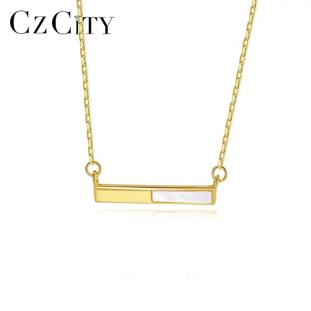 

CZCITY Bar with Sea Shell Pendant Necklace Designer Necklace for Women 18K Gold Plated 925 Silver