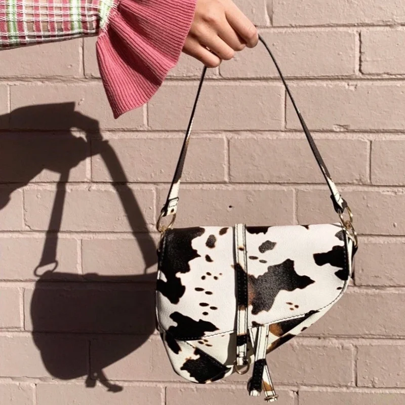 

Crossbody Bag Purses Handbags retro messenger bag 2021 cow pattern texture shoulder saddle bag for women, Cow print